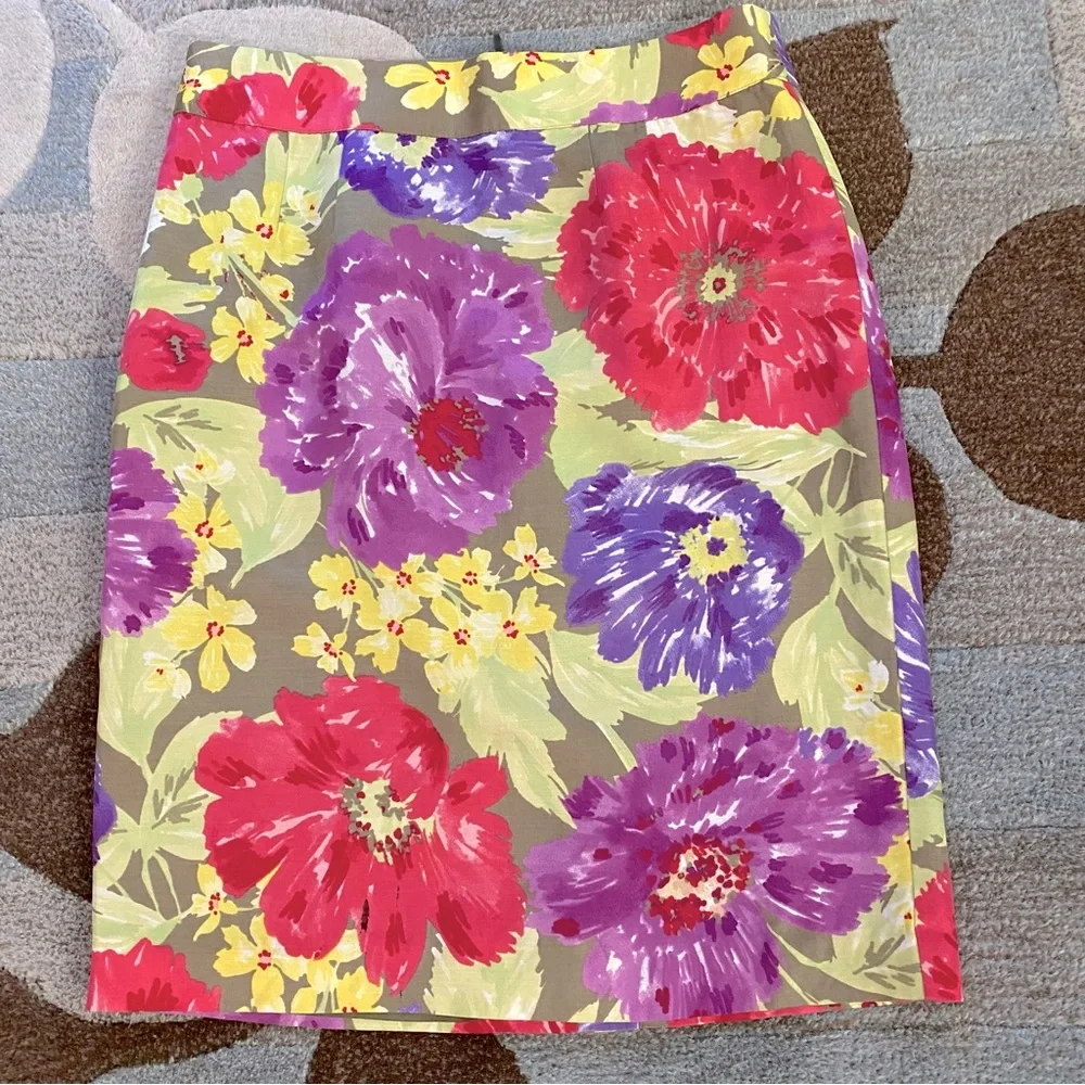 Banana Republic Pencil Skirt Bold Floral Linen Blend